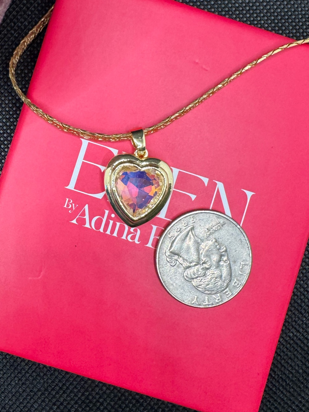 NIB 14k Gold Plated AB Heart Crystal Bezel Set Pendant Only